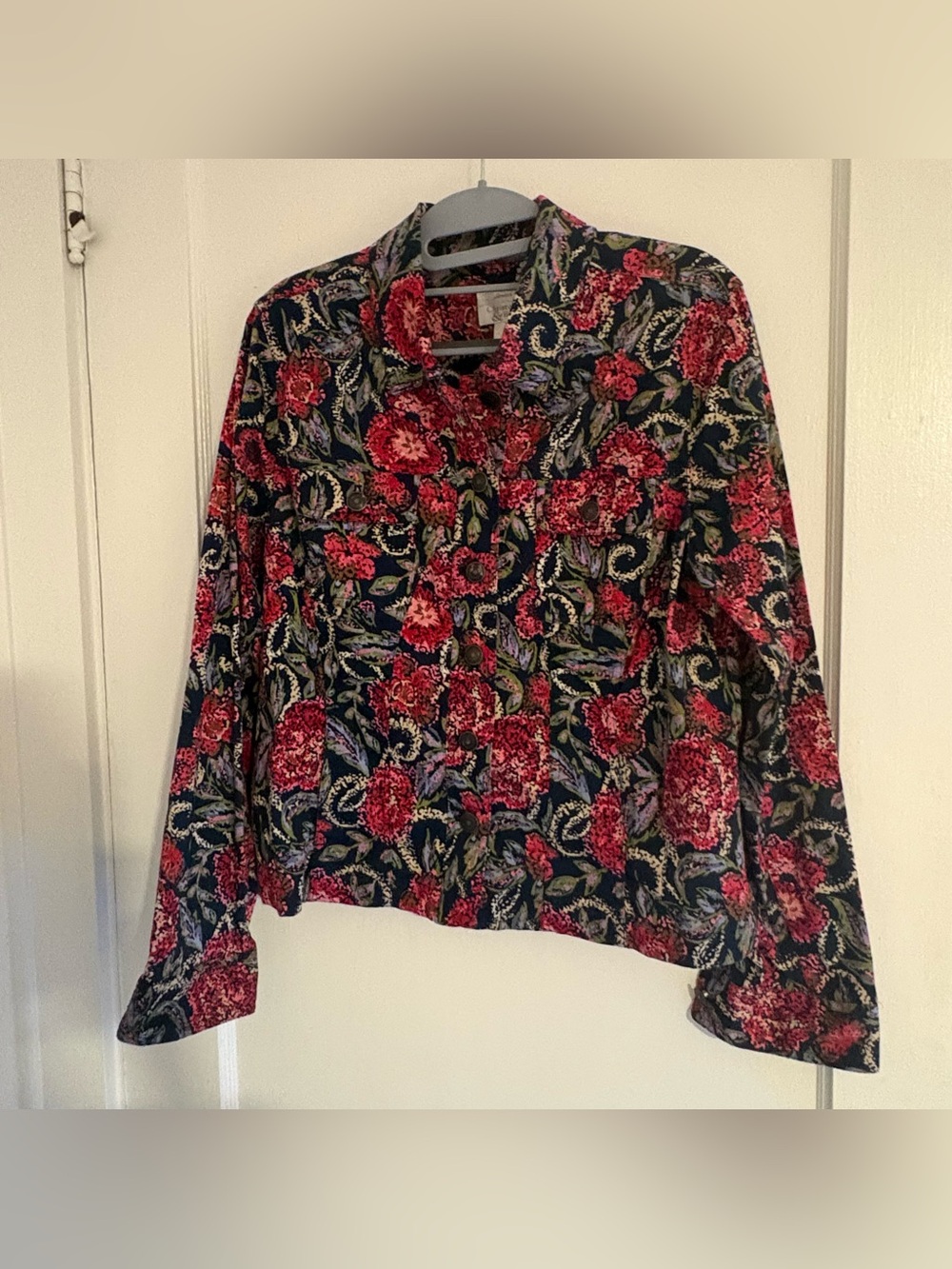 Christopher & Banks Floral Button-Front Women's Jacket  in Navy and Red